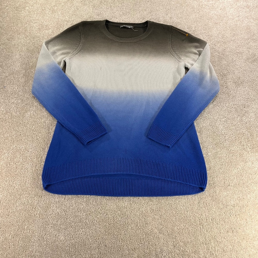 Chelsea & Theodore Ombre Sweater Womens Medium Blue Grey Knit Crew Neck